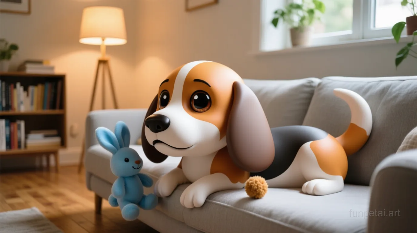 Basset Hound with a tiny-face studio portrait look, cinematic AI pet portrait