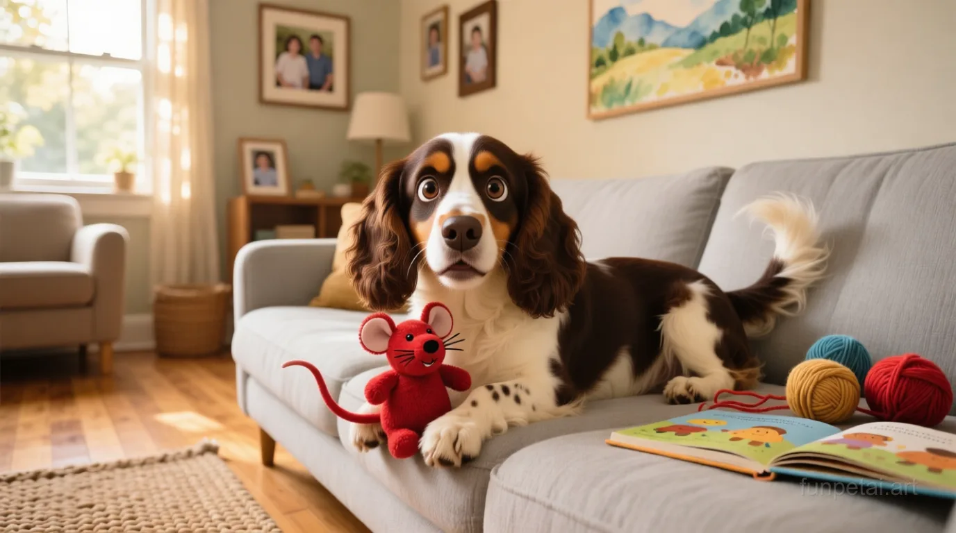 Cocker Spaniel with a tiny-face studio portrait look, cinematic AI pet portrait