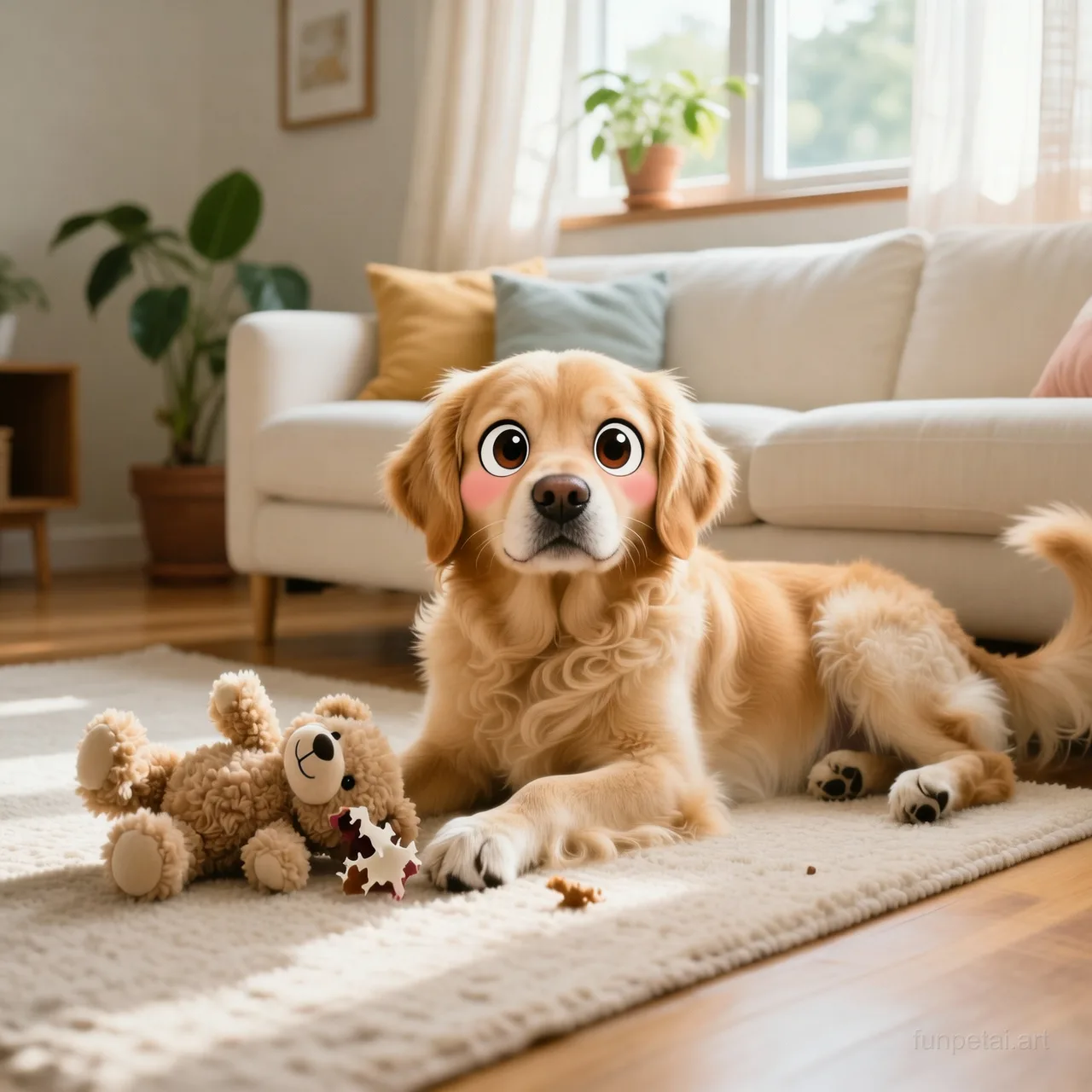 Goldendoodle with a tiny-face studio portrait look, cinematic AI pet portrait