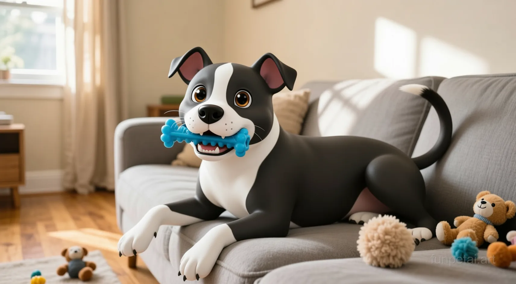 Pit Bull with a tiny-face studio portrait look, cinematic AI pet portrait