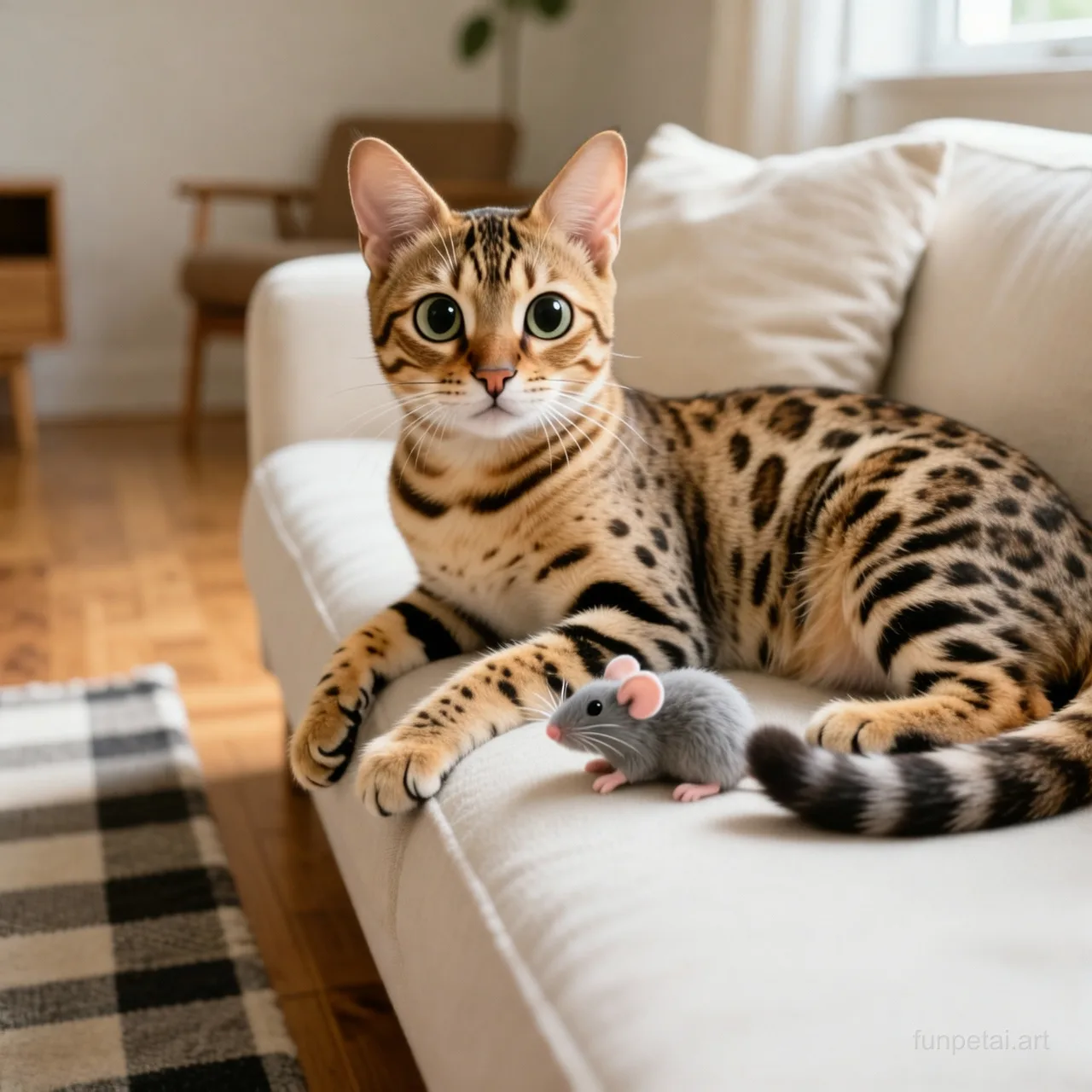 Savannah Cat with a tiny-face studio portrait look, cinematic AI pet portrait