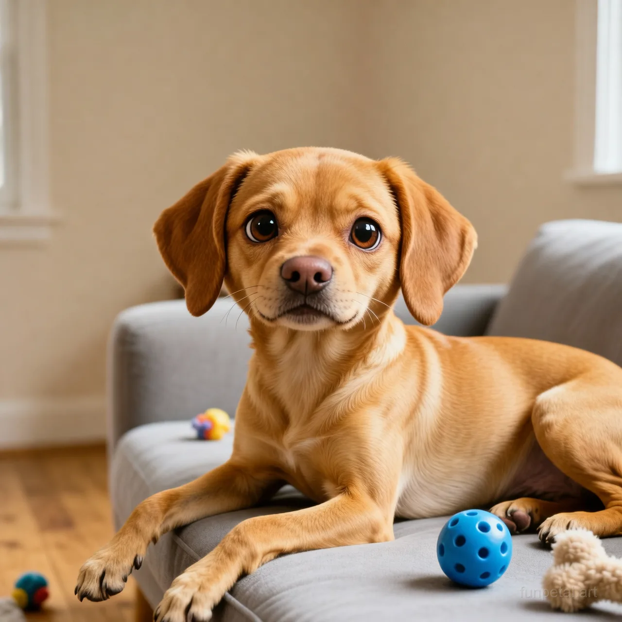 Vizsla with a tiny-face studio portrait look, cinematic AI pet portrait