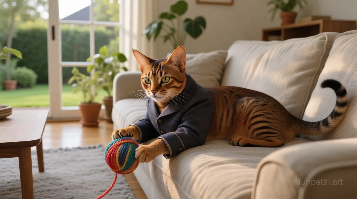 Abyssinian in an old money portrait with cashmere texture, cinematic AI pet portrait