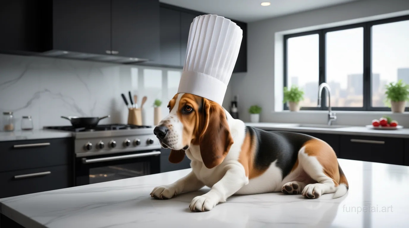 Basset Hound Top Chef AI pet portrait