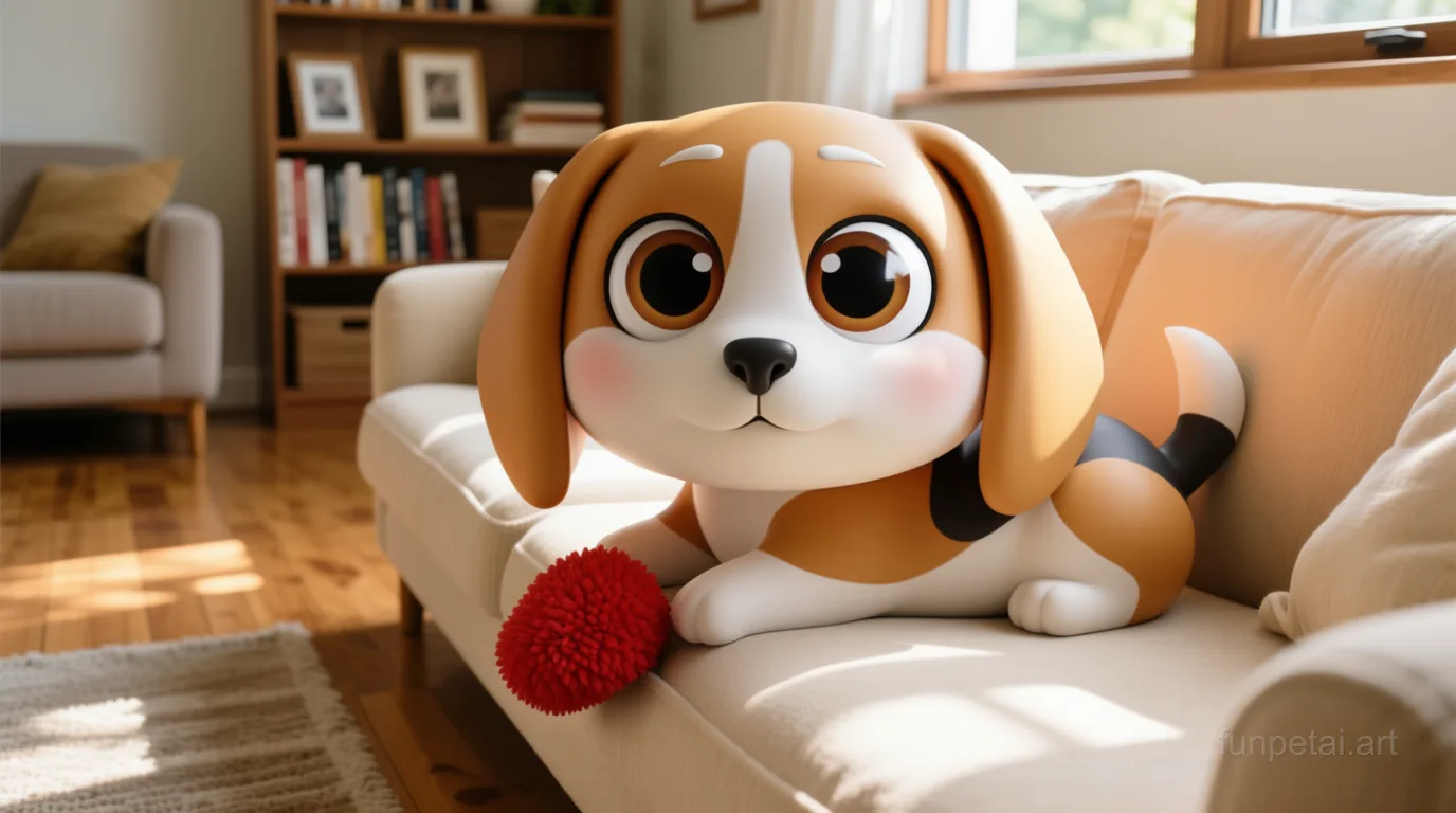 Beagle with a tiny-face studio portrait look, cinematic AI pet portrait