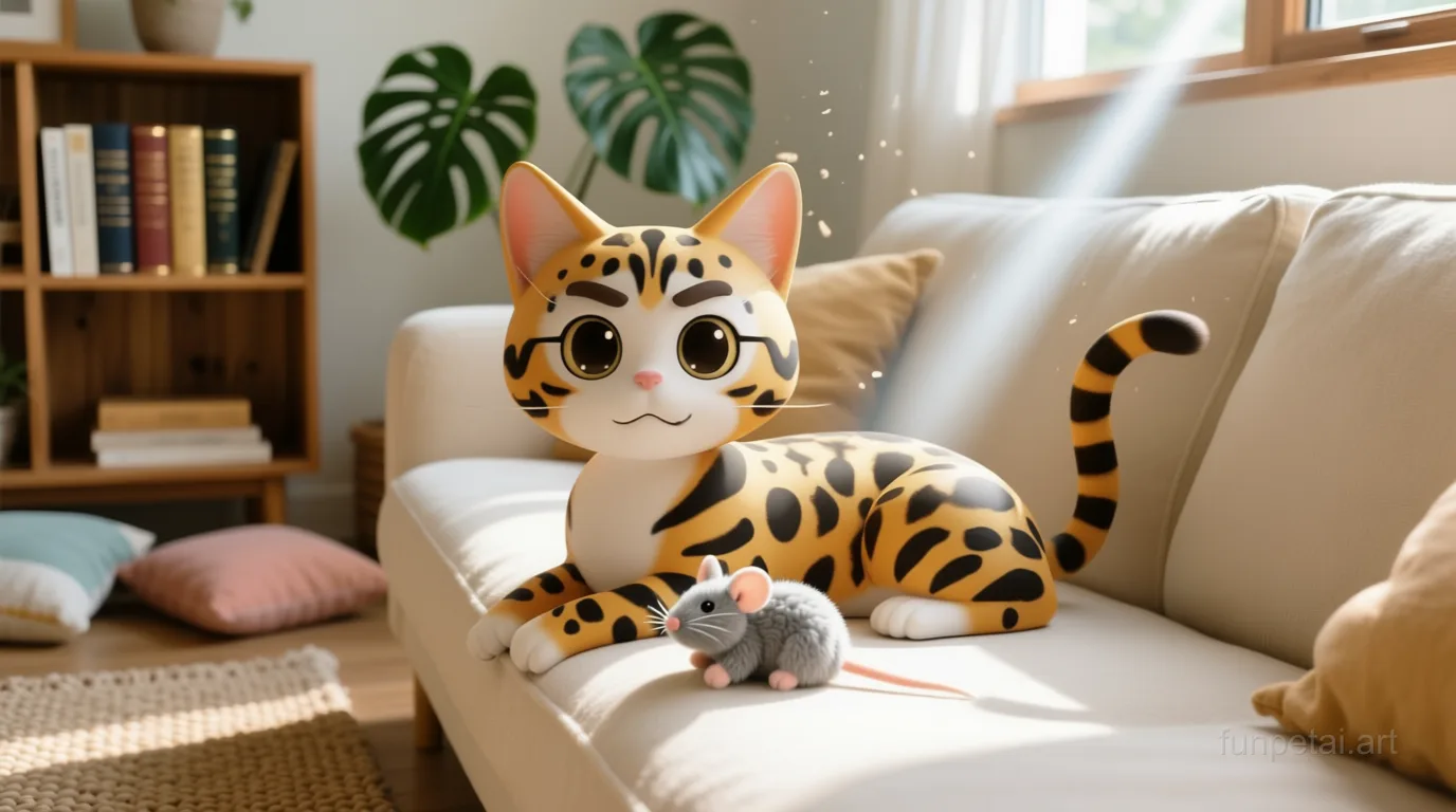 Bengal with a tiny-face studio portrait look, cinematic AI pet portrait