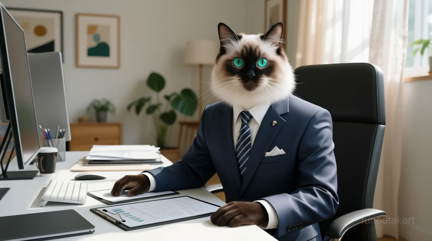 Birman Office Life AI pet portrait