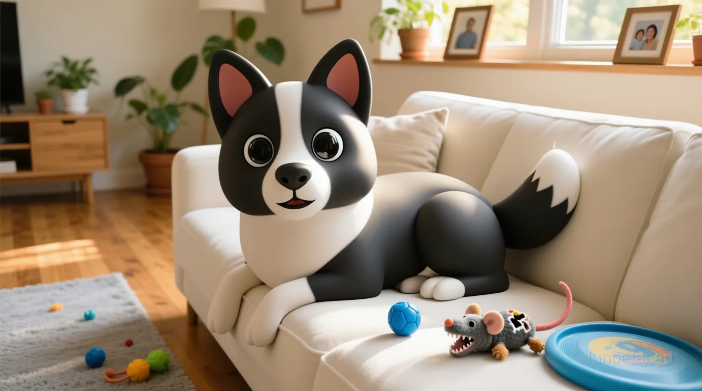 Border Collie with a tiny-face studio portrait look, cinematic AI pet portrait