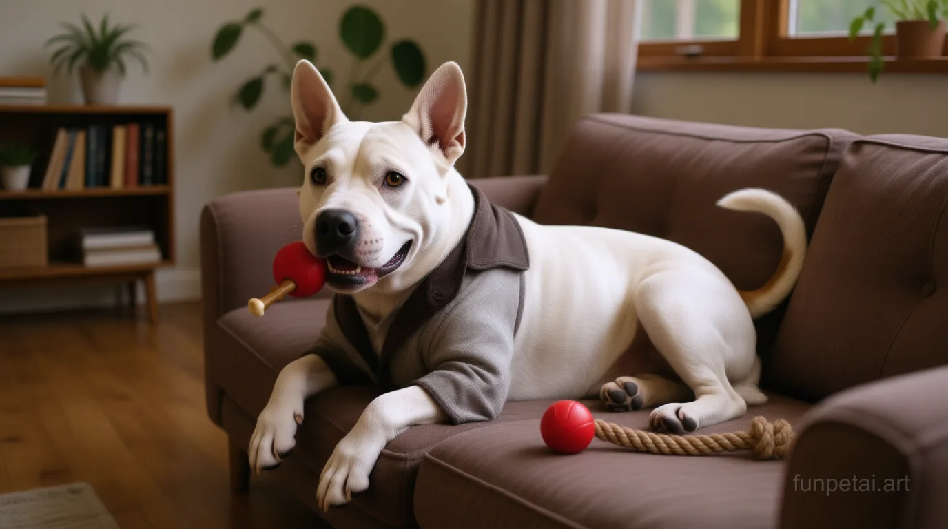 Bull Terrier in an old money portrait with cashmere texture, cinematic AI pet portrait