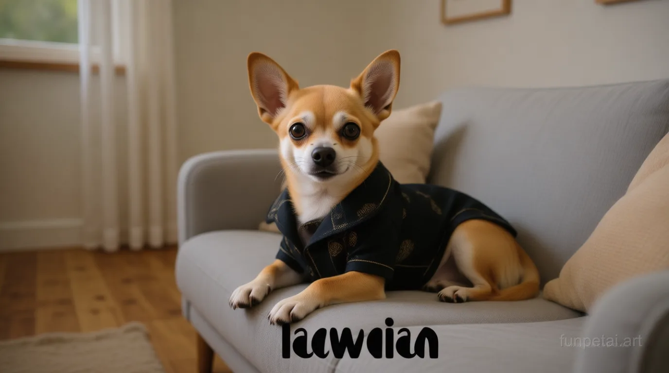 Chihuahua in an old money portrait with cashmere texture, cinematic AI pet portrait