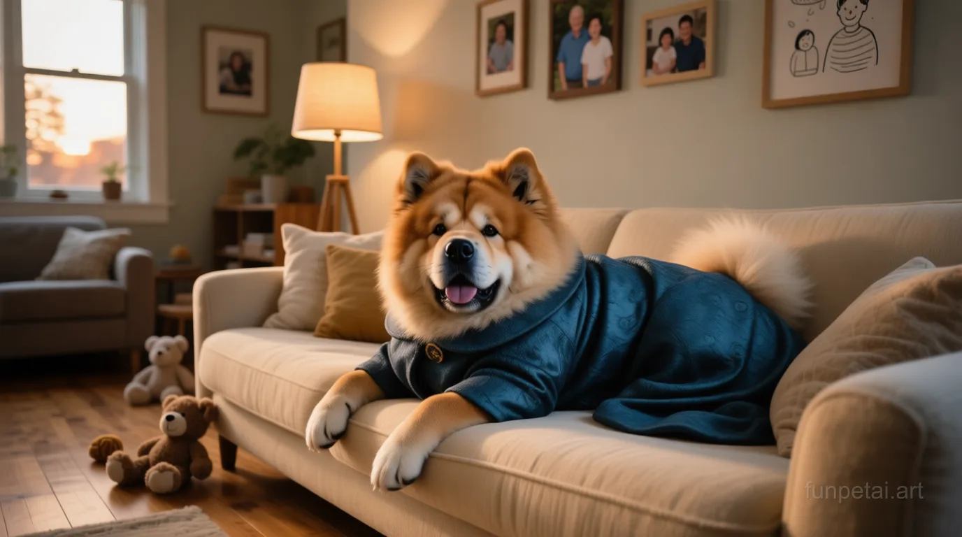 Chow Chow in an old money portrait with cashmere texture, cinematic AI pet portrait