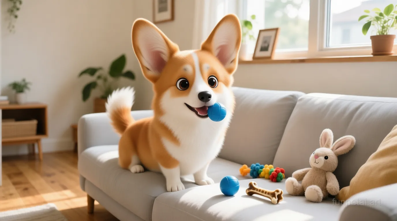 Corgi with a tiny-face studio portrait look, cinematic AI pet portrait