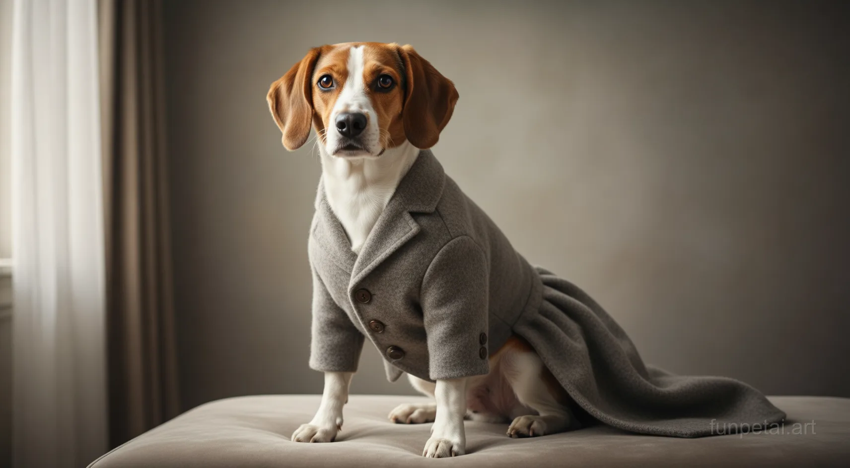 Dachshund in an old money portrait with cashmere texture, cinematic AI pet portrait