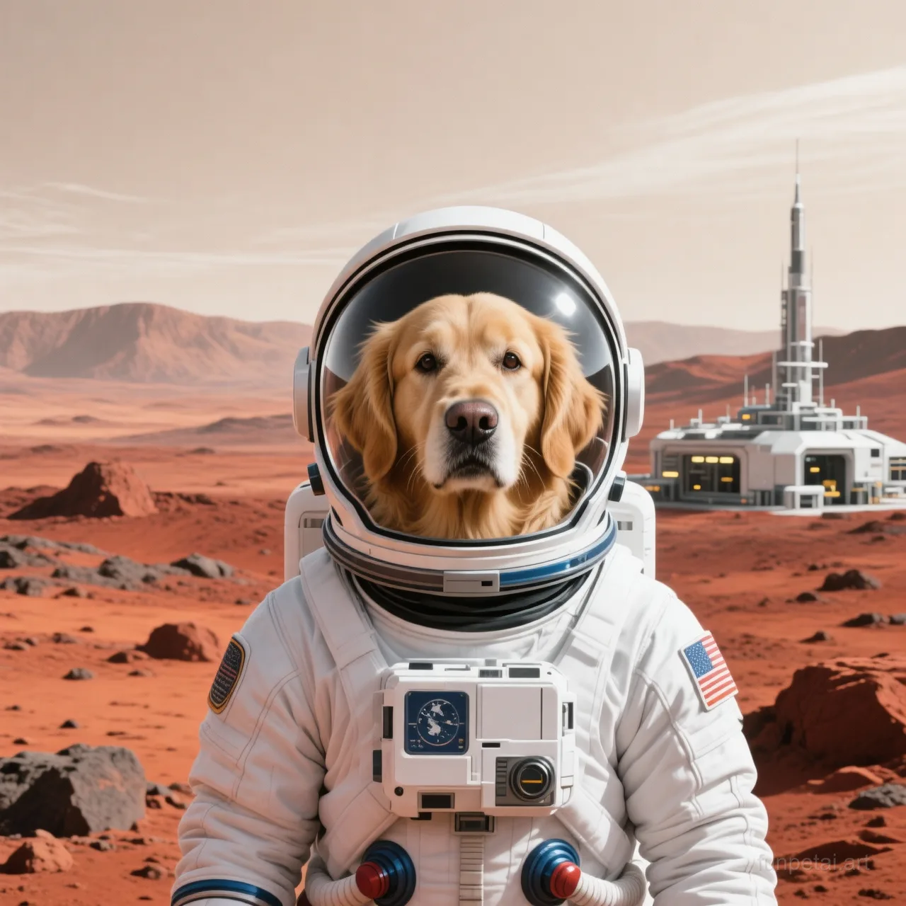Goldendoodle Mars Base AI pet portrait
