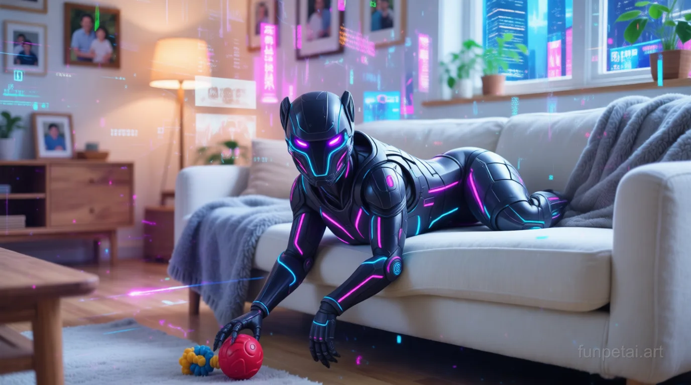 Husky in neon cyberpunk city lights with metallic accents, cinematic AI pet portrait