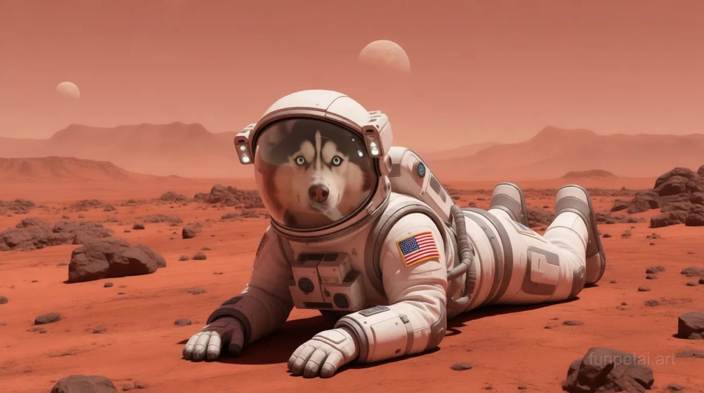 Husky Mars Base AI pet portrait