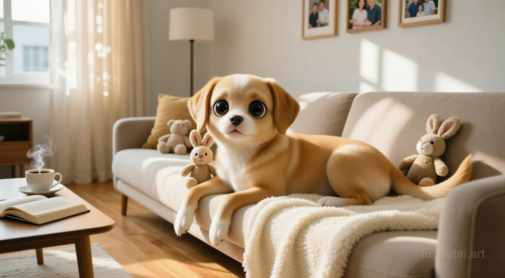 Labrador with a tiny-face studio portrait look, cinematic AI pet portrait