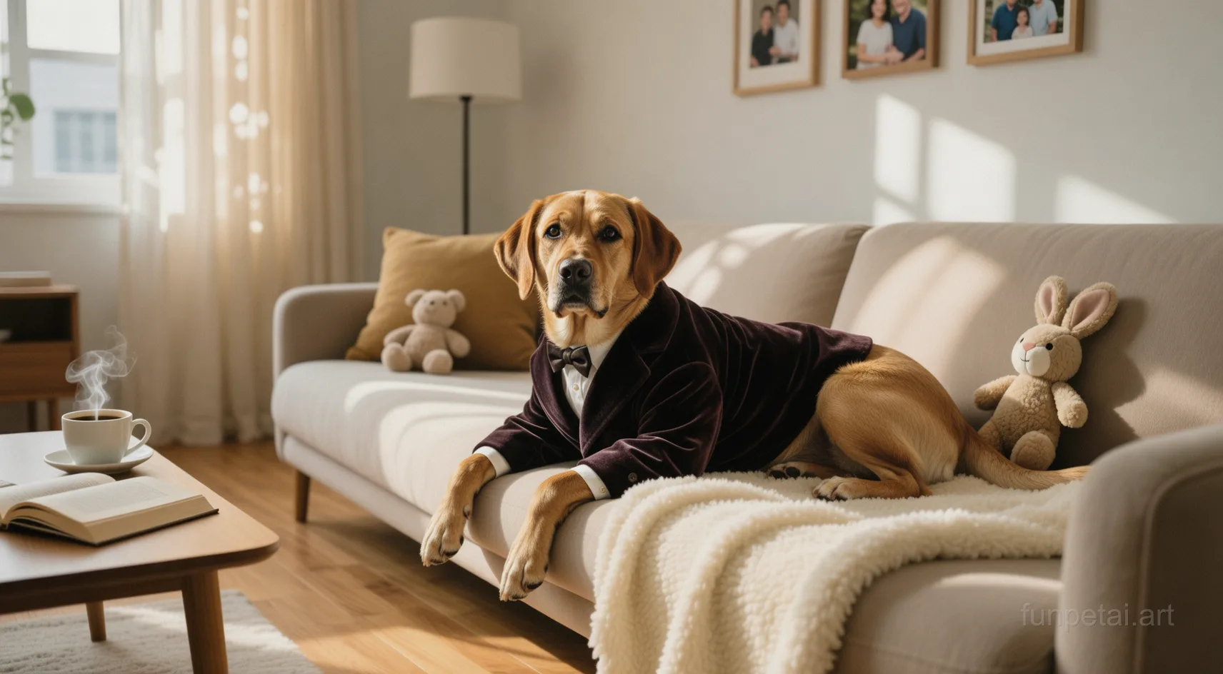 Labrador in an old money portrait with cashmere texture, cinematic AI pet portrait
