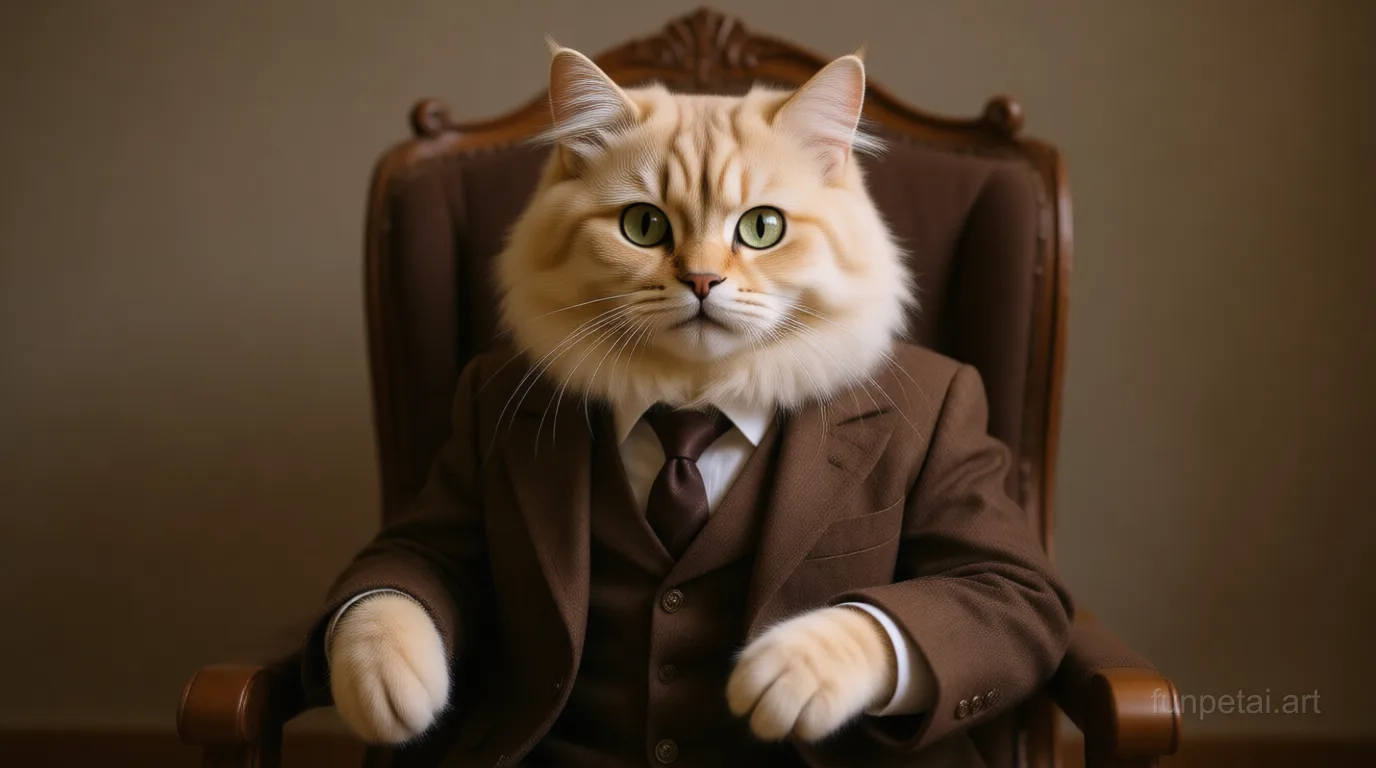 Persian in an old money portrait with cashmere texture, cinematic AI pet portrait