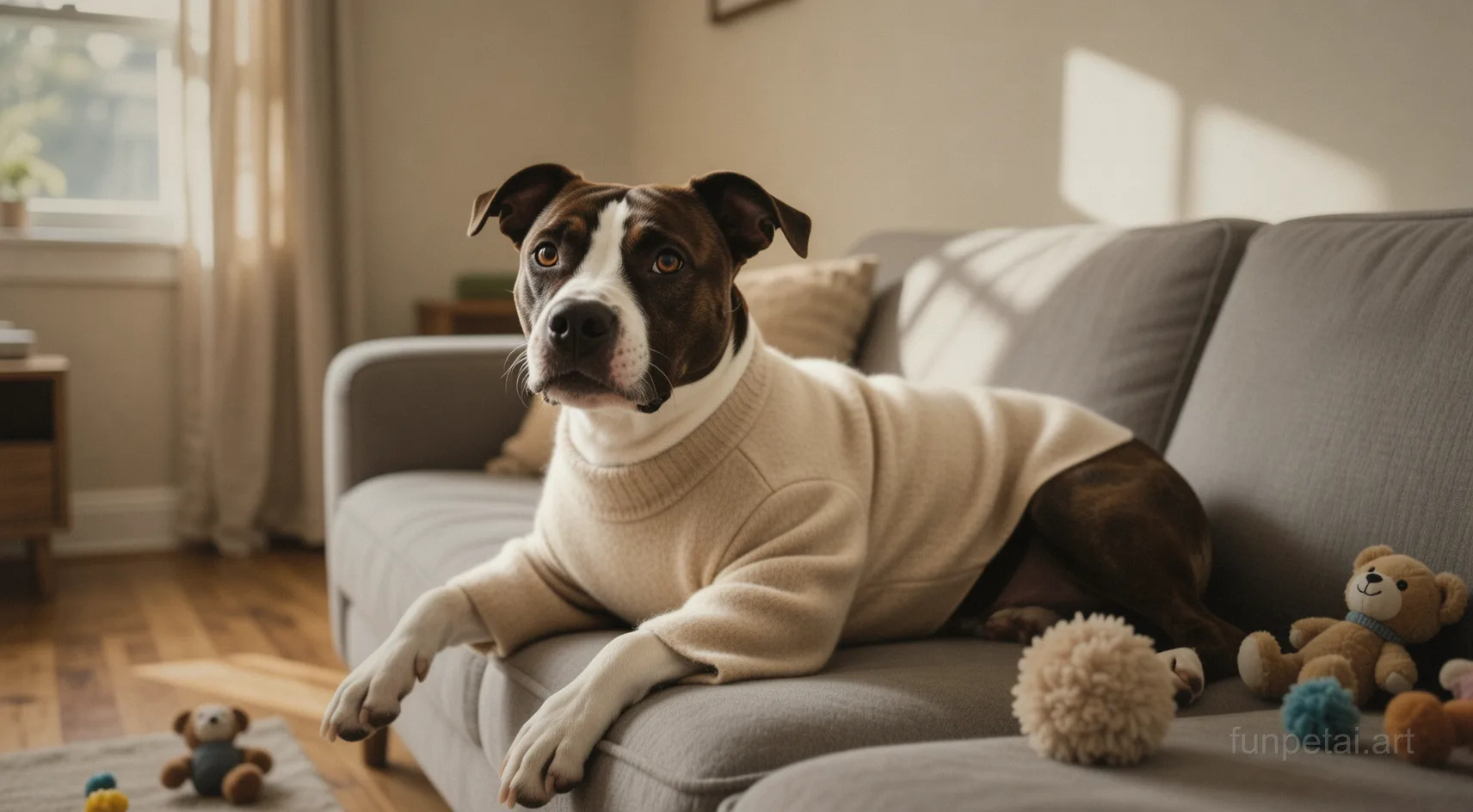 Pit Bull in an old money portrait with cashmere texture, cinematic AI pet portrait