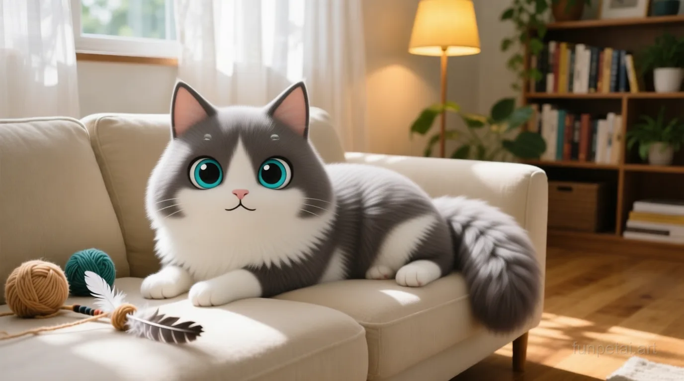 Ragdoll with a tiny-face studio portrait look, cinematic AI pet portrait
