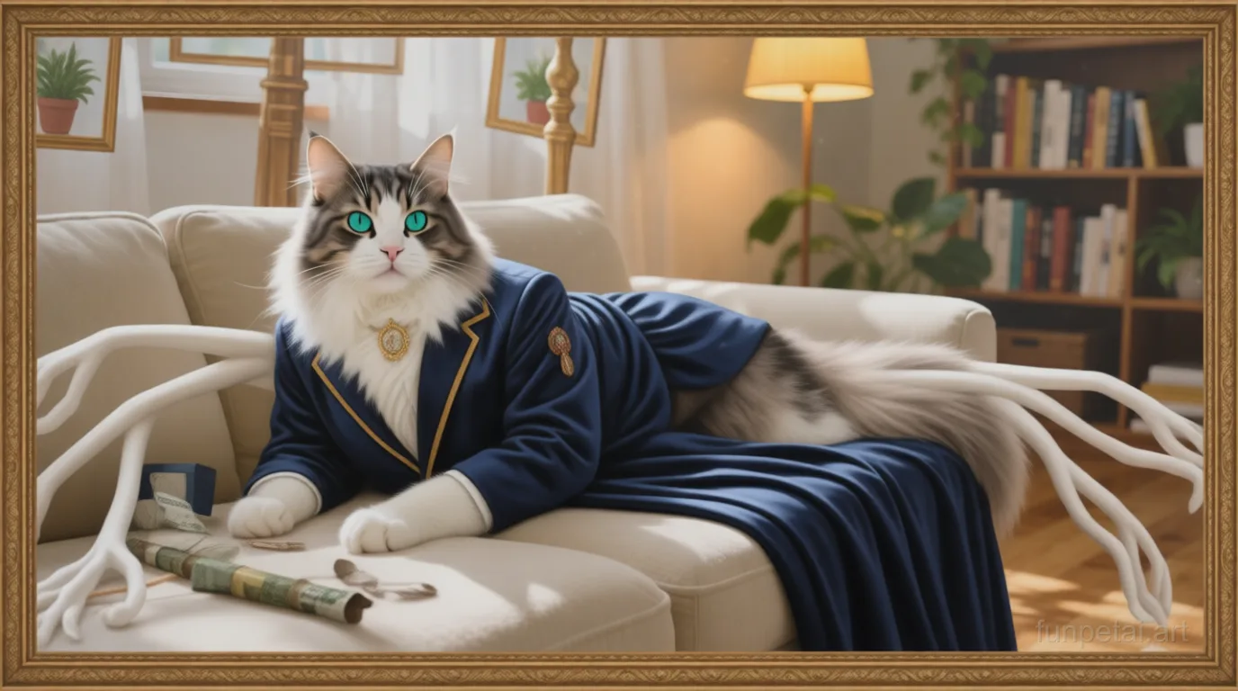 Ragdoll in an old money portrait with cashmere texture, cinematic AI pet portrait