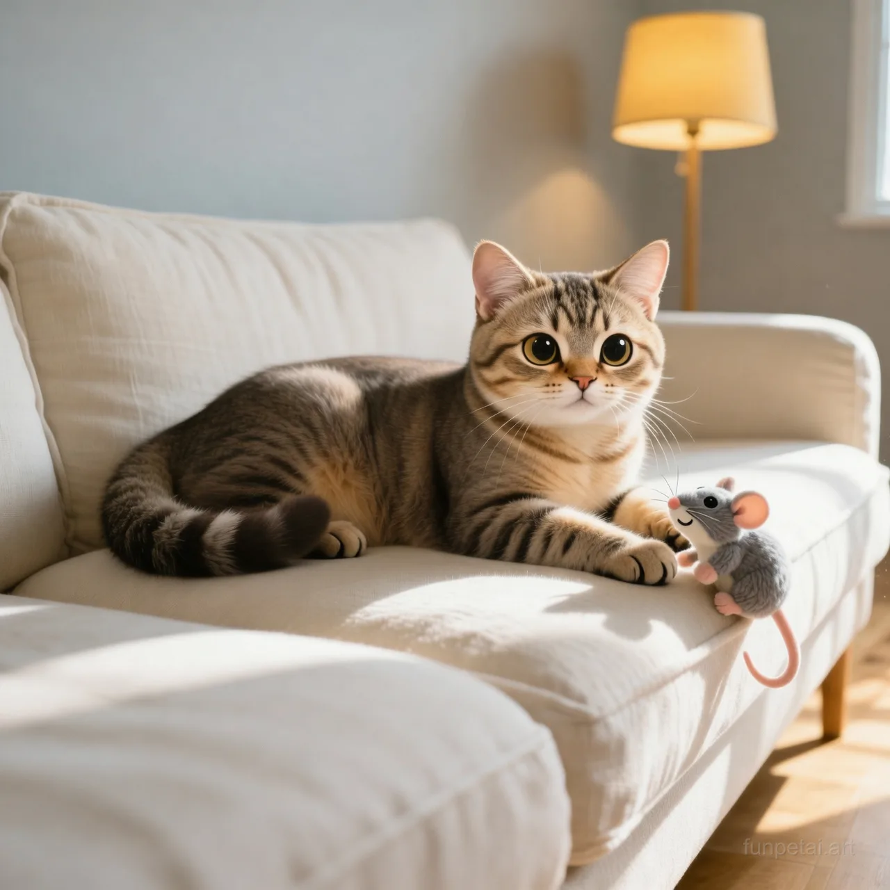 Scottish Fold with a tiny-face studio portrait look, cinematic AI pet portrait