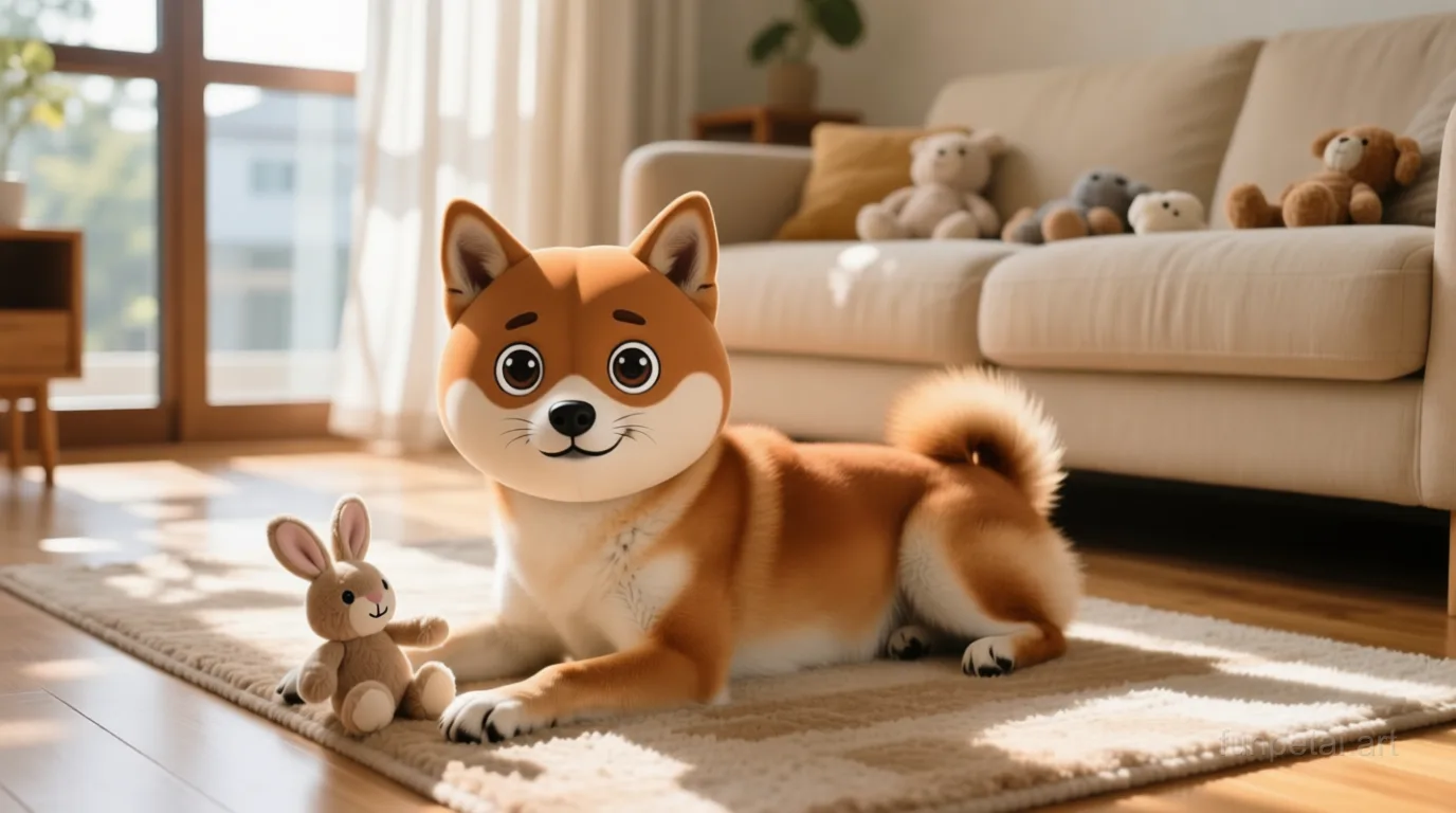 Shiba Inu with a tiny-face studio portrait look, cinematic AI pet portrait