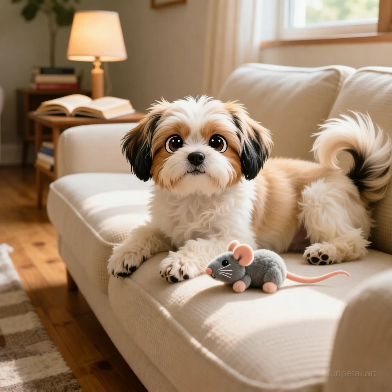 Shih Tzu with a tiny-face studio portrait look, cinematic AI pet portrait