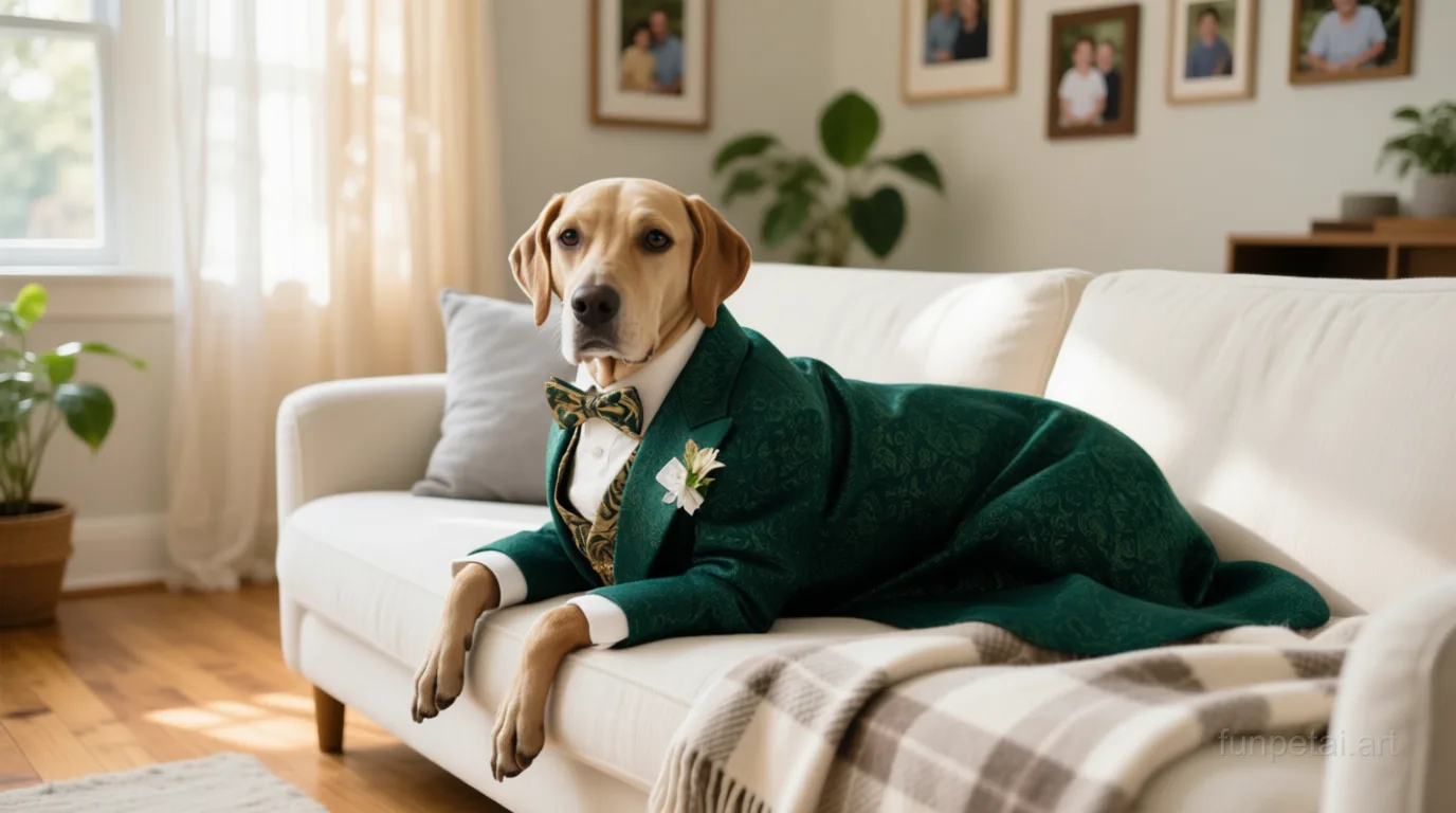 Weimaraner in an old money portrait with cashmere texture, cinematic AI pet portrait