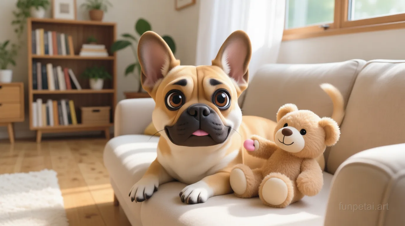 French Bulldog with a tiny-face studio portrait look, cinematic AI pet portrait