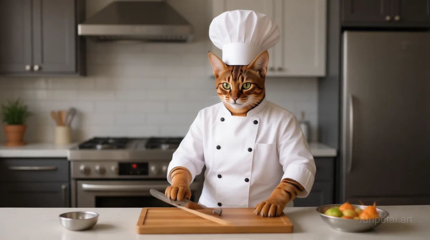 Abyssinian in Top Chef AI pet portrait style