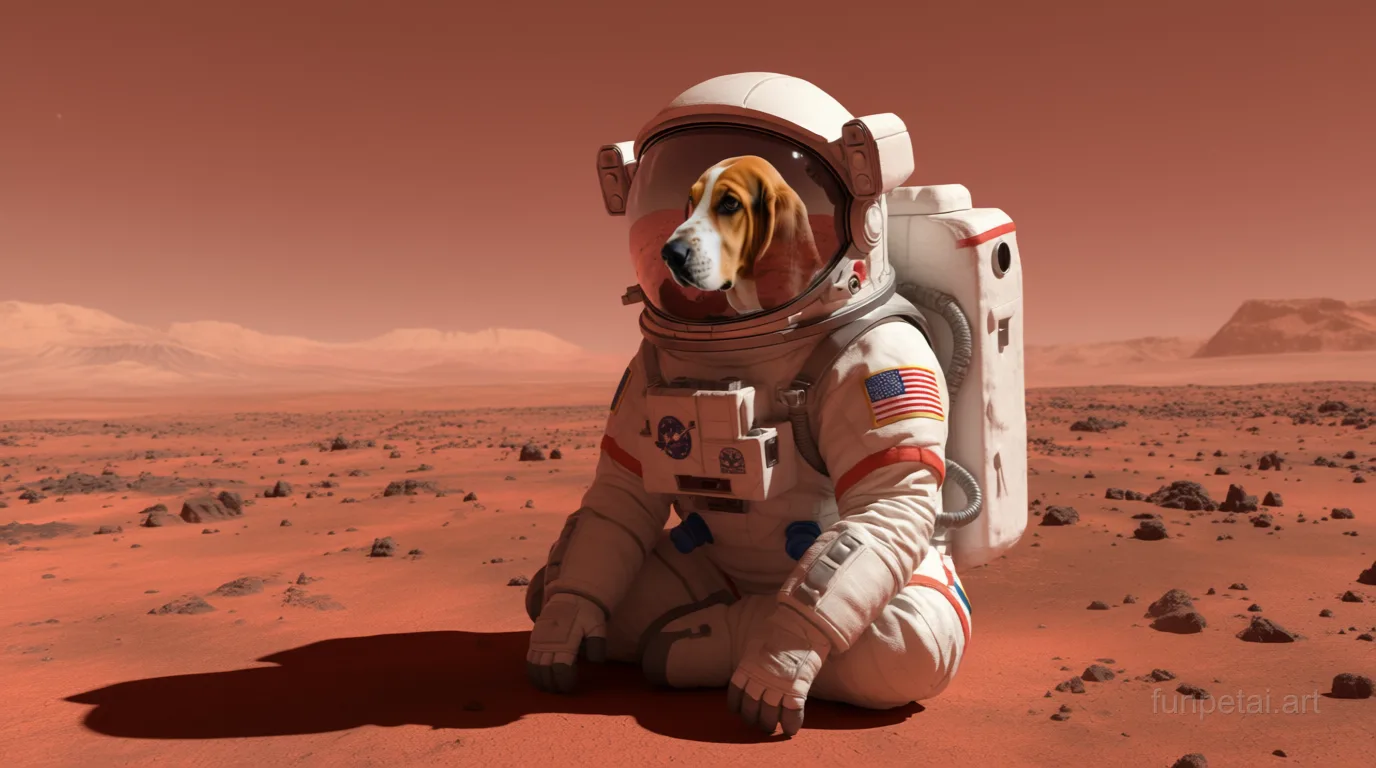 Basset Hound in Mars Base AI pet portrait style