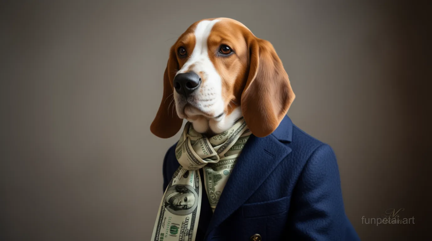 Basset Hound in Old Money AI pet portrait style