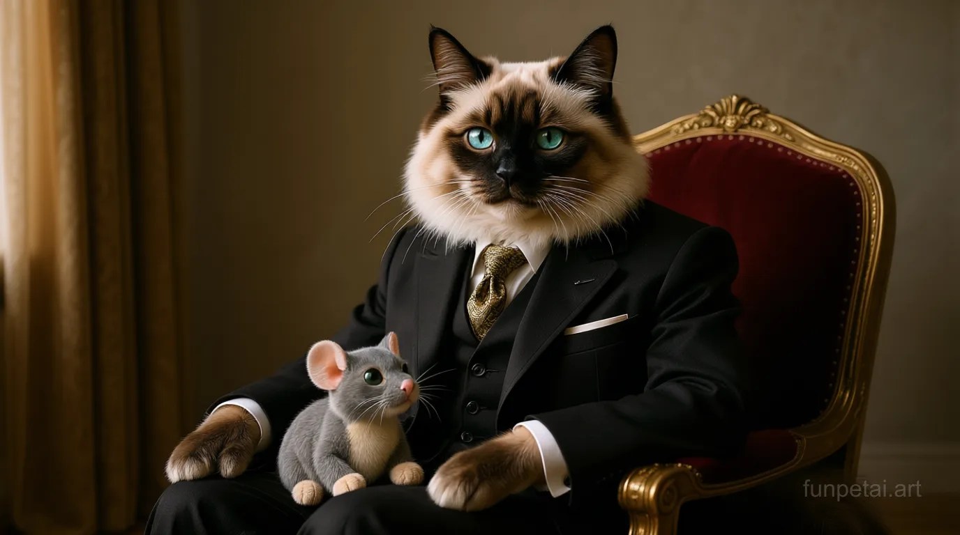 Birman in Old Money AI pet portrait style