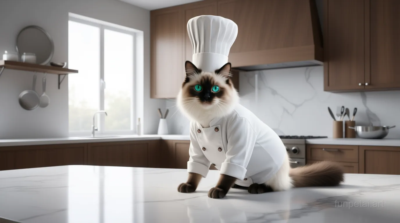 Birman in Top Chef AI pet portrait style