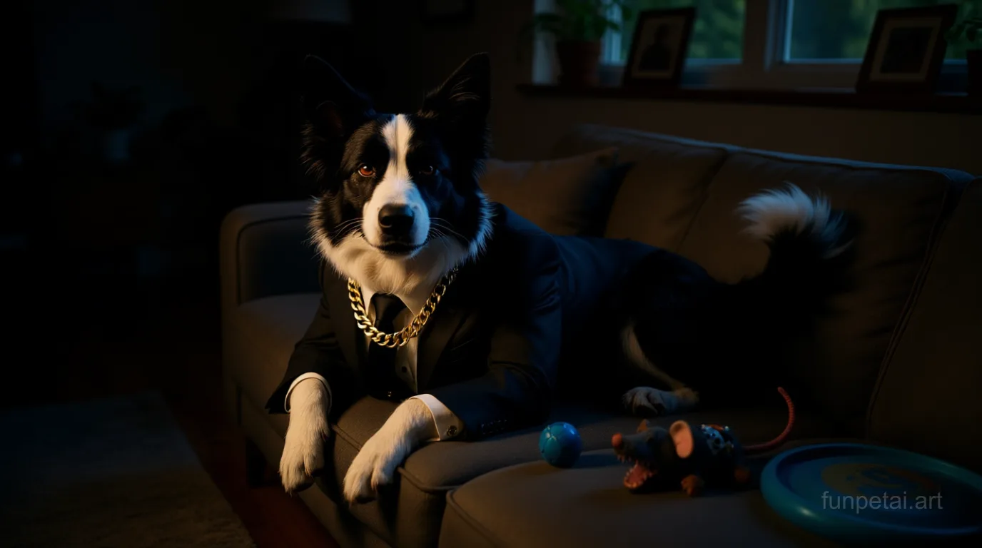 Border Collie in The Godfather AI pet portrait style