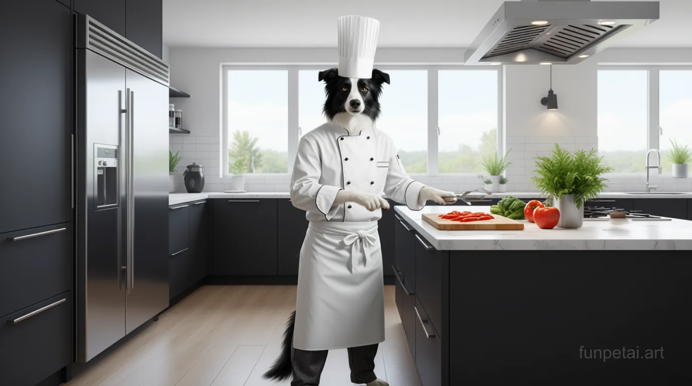 Border Collie in Top Chef AI pet portrait style