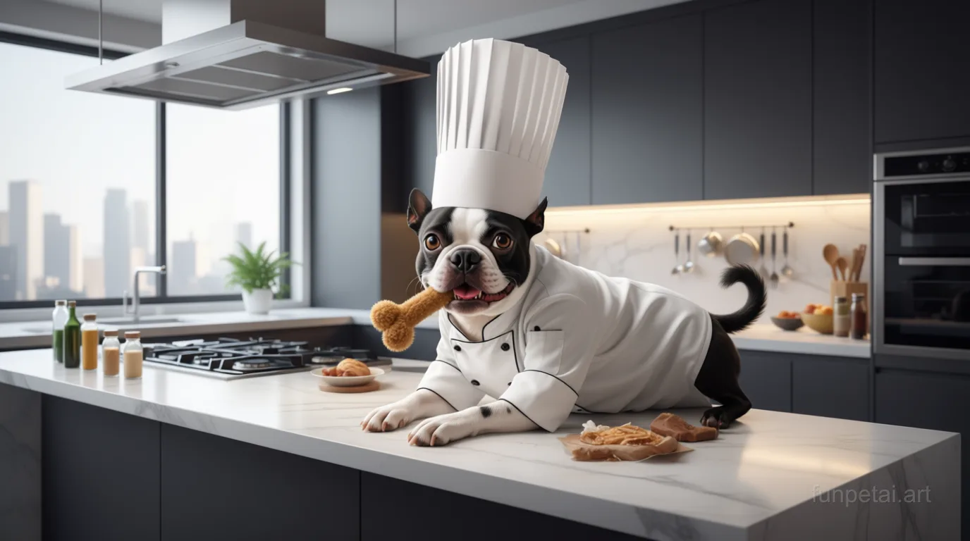 Boston Terrier in Top Chef AI pet portrait style