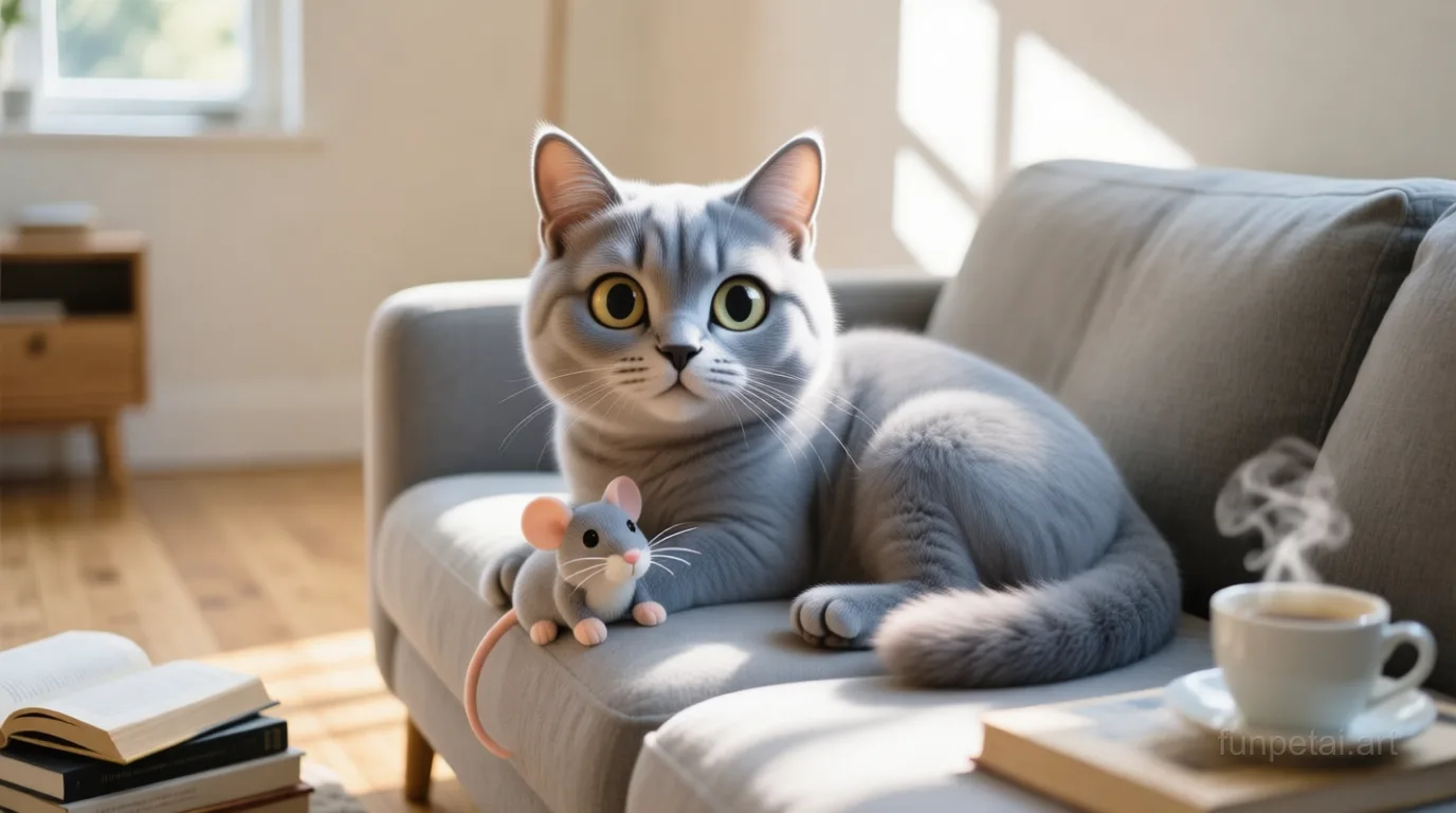 British Shorthair with a tiny-face studio portrait look, cinematic AI pet portrait