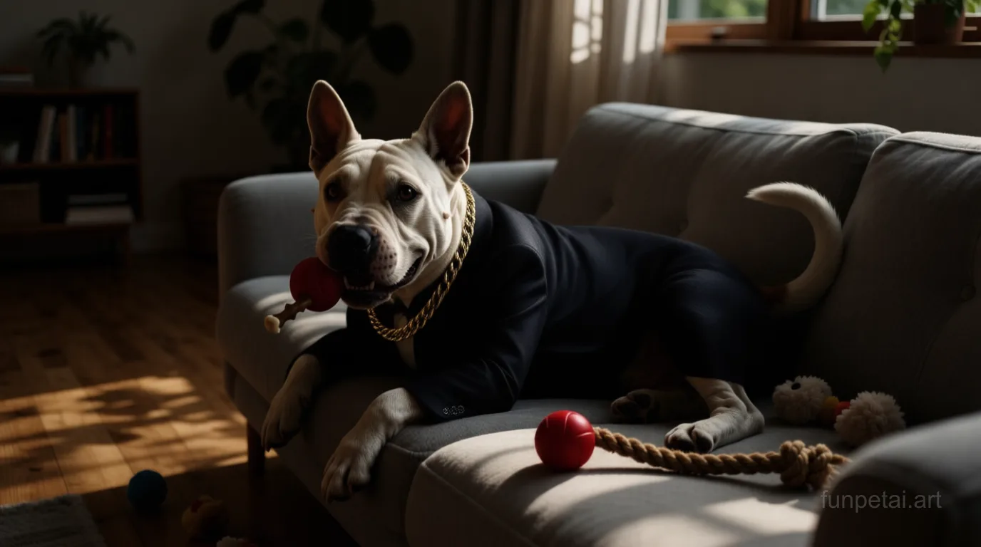 Bull Terrier in The Godfather AI pet portrait style