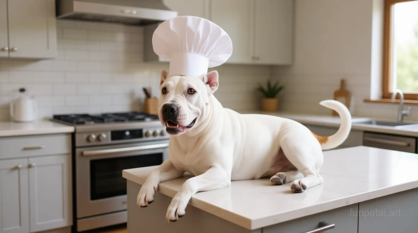 Bull Terrier in Top Chef AI pet portrait style