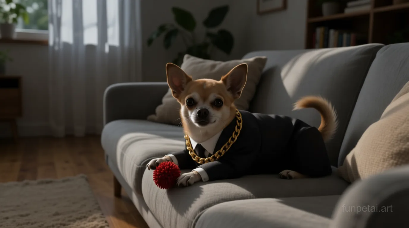 Chihuahua in The Godfather AI pet portrait style